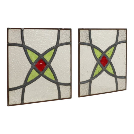 Art Deco Glasraam Glas in Lood Geometrisch 25x25cm – Decoratieve objecten (photo 2 of 11)