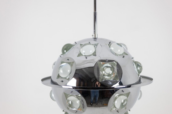 Image 1 of Oscar Torlasco. Satellite" chandelier in chromed metal. Circa 1970.