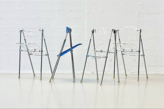 Image 1 of Set of 4 folding chairs made of acrylic by Giancarlo Piretti for Castelli, 1980s
