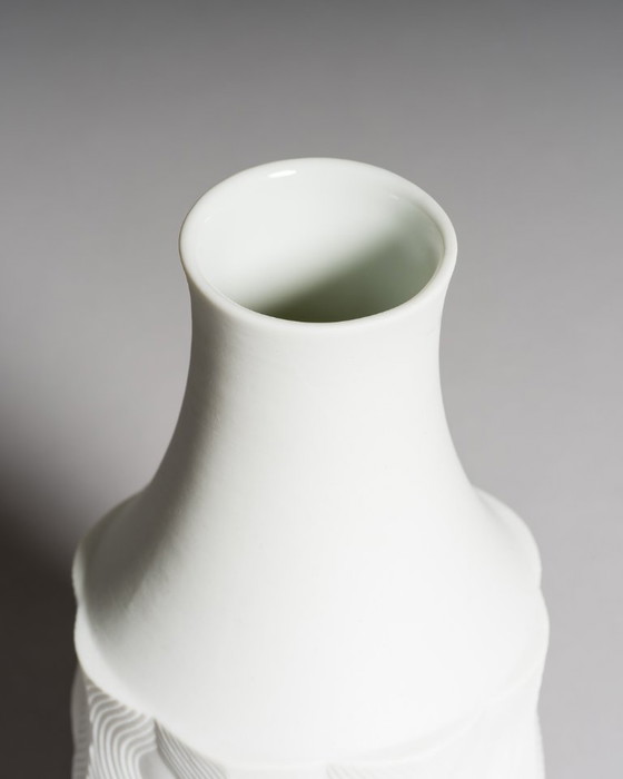 Image 1 of Vaso in porcellana biscuit Scherzer Bavaria × Werner Uhl Op-Art Relief German Vintage