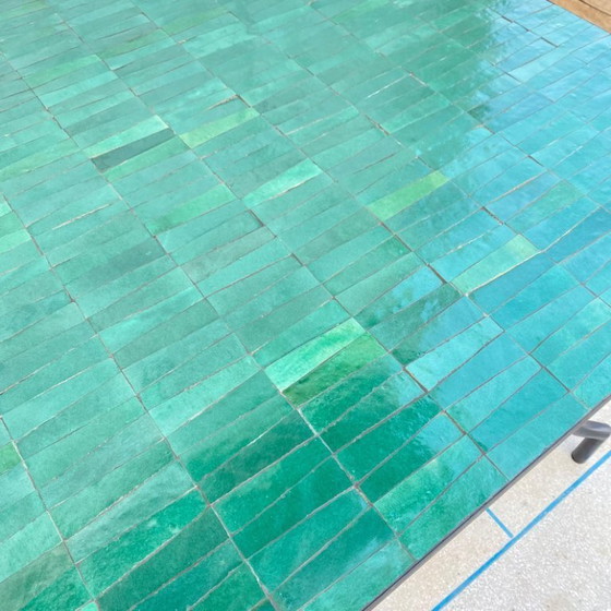 Image 1 of EMERALD GREEN TABLE, Dining Large Handmade Outdoor & Indoor Mosaic Table, Moroccan Green Table, Traditional Custom-Made Design