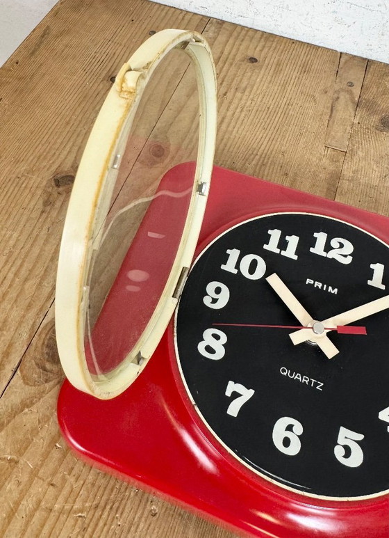 Image 1 of Vintage Red Plastic Wall Clock from Prim, 1970s