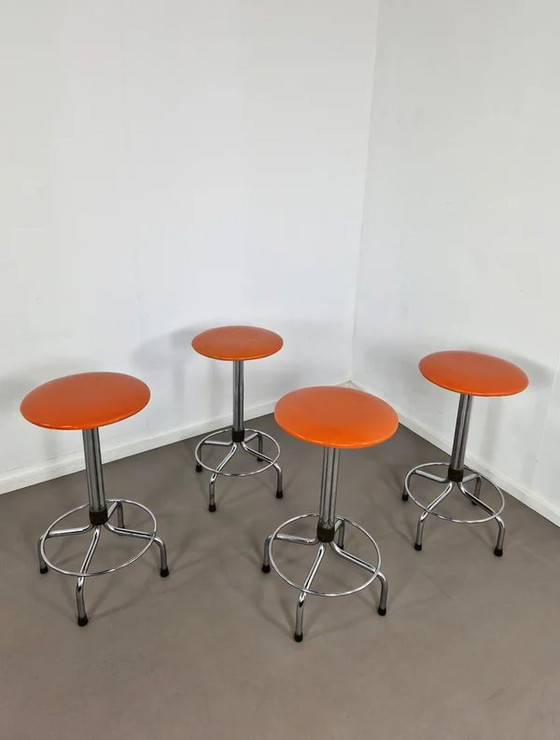 Brabantia Barhocker | 4er Set | 1970er Jahre, Chrom, Orange (Foto 8 von 12)