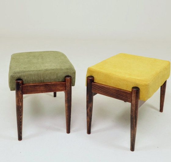 Image 1 of Tabouret scandinavo verde giallo velours côtelé Lotto di 2