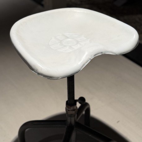 Image 1 of Sturdy Legs cleaver stool with tractor seat (white)