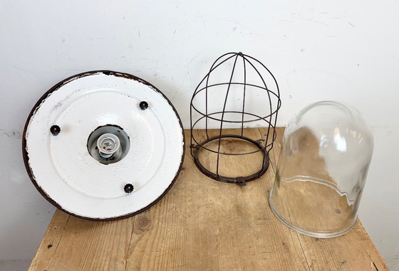 Image 1 of Industriële groene emaille kooi hanglamp, jaren 60