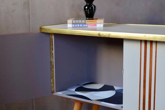 Image 1 of Restyled Mid-Century Cabinet with Graphic Details