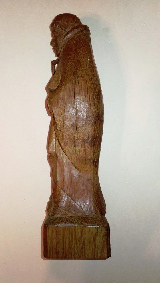 Image 1 of Statuette Religieuse Rétro Vintage en Bois Sculpté l'Abbé St Méen / 50's  
