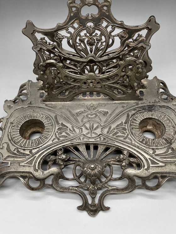 Image 1 of Jugendstil Briefhalter & Schreibzeug – Gusseisen Floral (Modell 1281) – ca. 1900