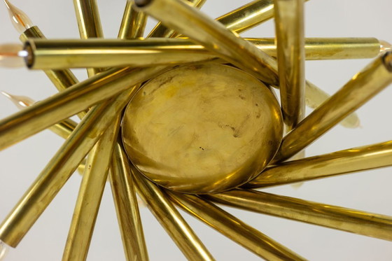 Image 1 of Pair of 24-light chandeliers in patinated brass. 1980s.