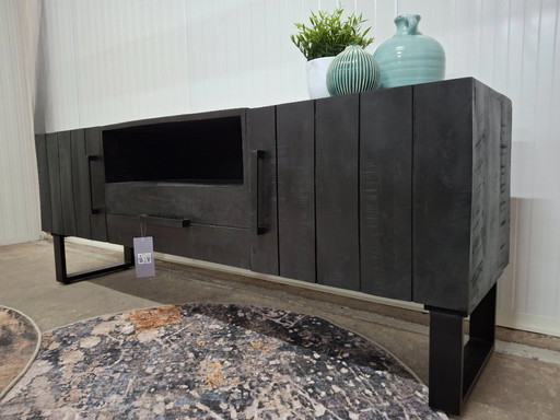 Mueble de TV de madera de mango con base de metal, nuevo