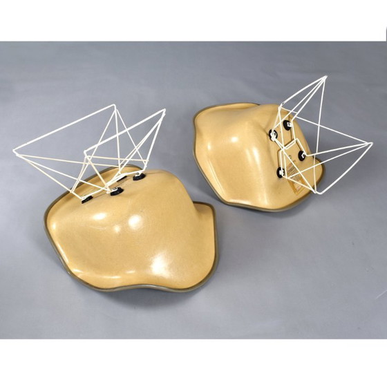 Image 1 of Pair of Eames for Herman Miller LAR Shell Chairs with Yellow Naugahyde Pads