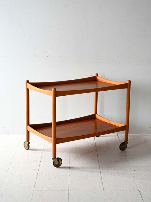 Vintage Scandinavische trolley van teak en beukenhout