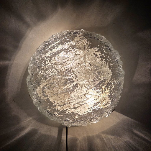 1 van 7: Vintage Kaiser Leuchten ronde plafonnière / wandlamp – Duits space age design – ijsglas – Ø25 cm