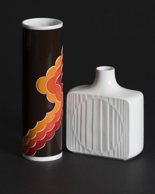 Curated ROSENTHAL & FÜRSTENBERG Vase Duo Geometric Relief & Pattern 70s Retro