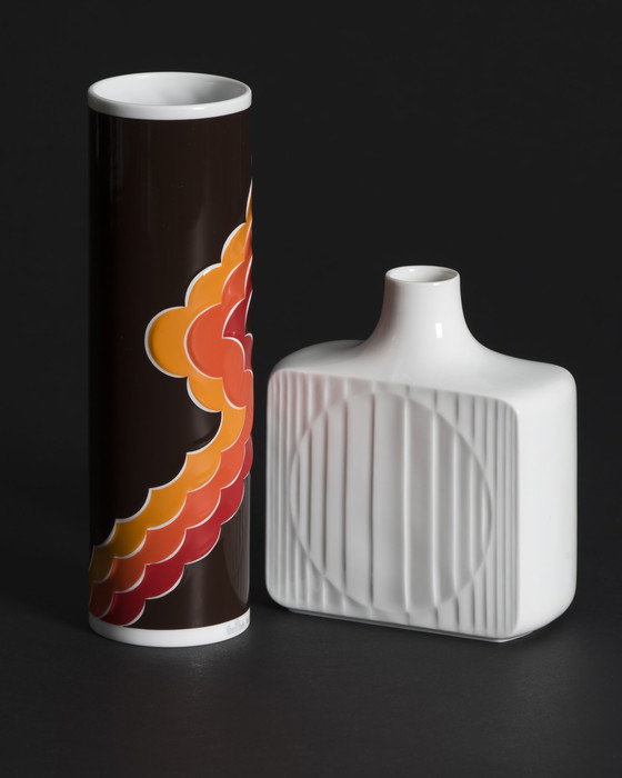 Image 1 of Curated ROSENTHAL & FÜRSTENBERG Vase Duo Geometric Relief & Pattern 70s Retro