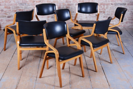 Set of Eight Restored Mid-Century Chairs, by Ludvik Volak, Maple, Czech, 1960s – Dining chairs, Wood, Skai (photo 2 of 20)
