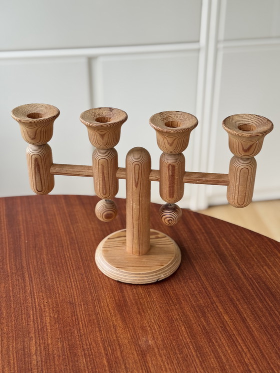 Image 1 of Vintage Aarikka Finland houten kandelaar - zeldzaam Scandinavisch design