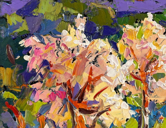 Image 1 of Original Oil Painting Day Village Landscape Ray of Spring Morning