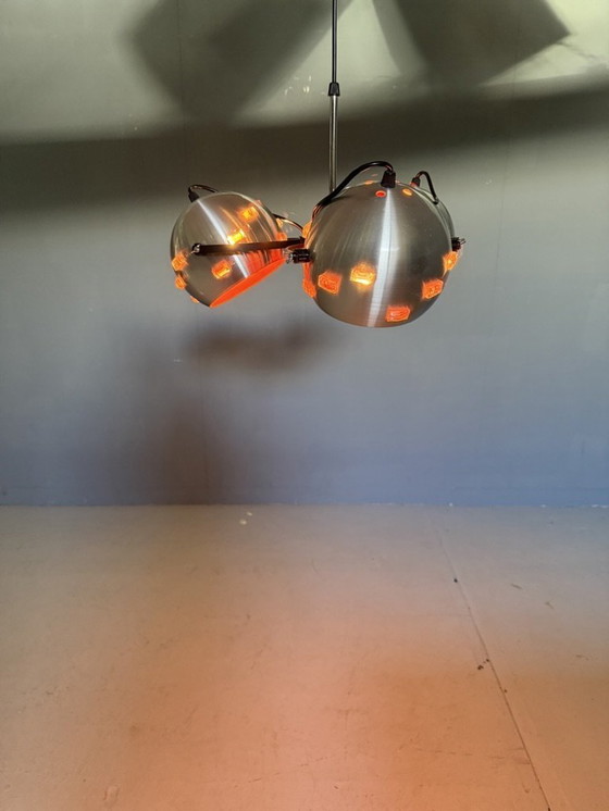 Image 1 of Eyeball Space Age Hanglamp Zilver En Oranje Vintage