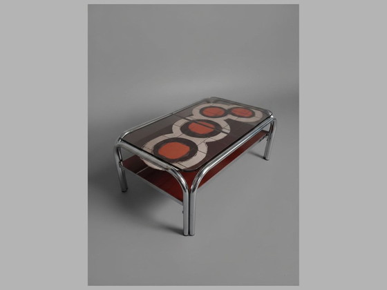 Image 1 of Italian 1970's chrome coffee table with smoked glass & ceramic tiles