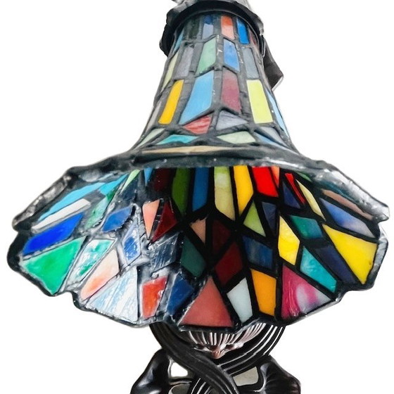 Image 1 of Vintage Meyda Art nouveau stijl wandlamp lelies glas in lood 1980's