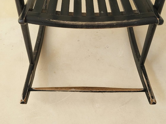 Image 1 of SUPERBE ROCKING-CHAIR FAUTEUIL 1960 VINTAGE EN BOIS LAQUE NOIR 60S 1960S