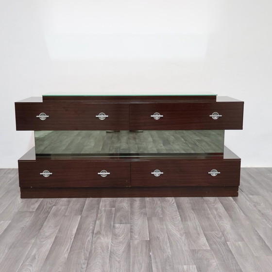 Image 1 of Comò Cassettiera In Ebano Macassar E Specchio Cubic Design Modernariato 1980’s