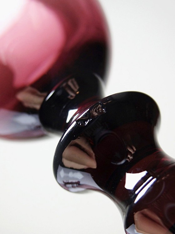 Image 1 of Lot de 6 grandes flûtes à Champagne vintages 70-80's verre soufflé violine