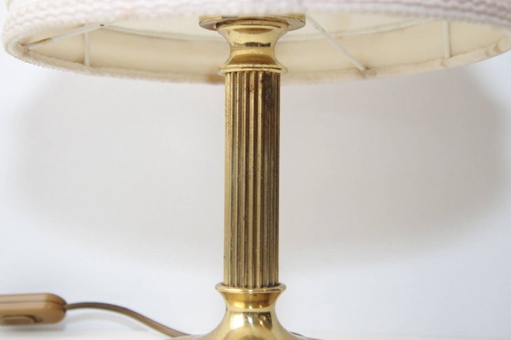 Image 1 of Brass table lamp with fabric border, 41cm, 1970s vintage