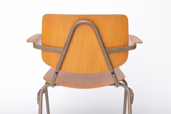 Image 1 of Set of 6 Kho Liang Ie Stackable Chairs – CAR Katwijk, 1950s Mid-Century Modern, Beech Plywood & Metal, Dutch Design Vintage Chai