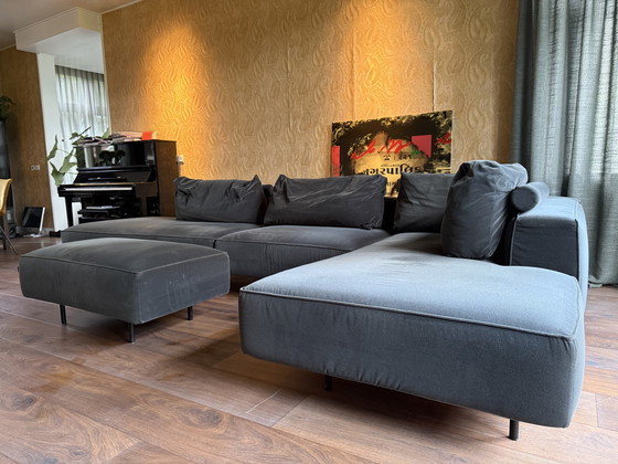 Image 1 of Gelderland elementen bank - antraciet grijs velvet, lig-element & losse poef