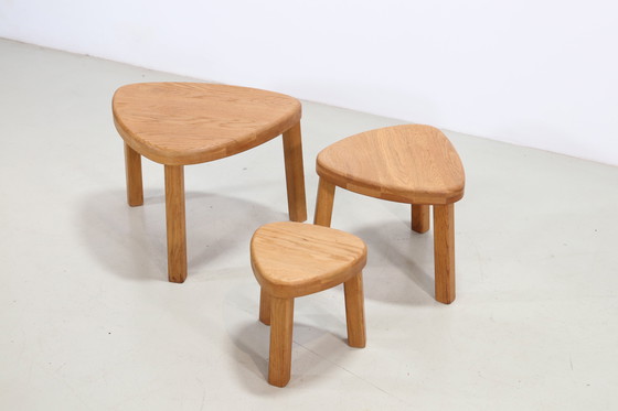 Image 1 of Set of triangular oak Brutalist side tables