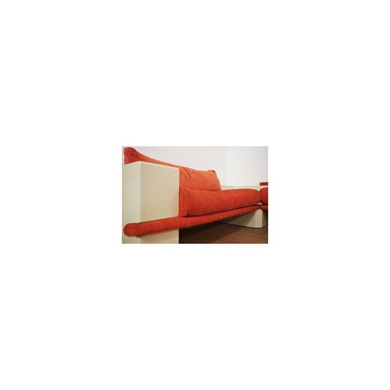 Image 1 of Vintage white lacquered modular living room set with orange fabric