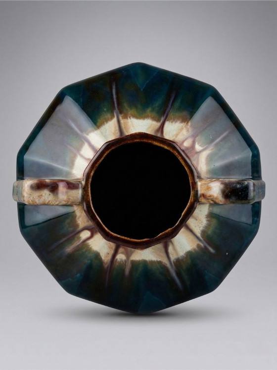 Image 1 of Art Deco glazed ceramic vase attributed to Thulin, Belgium, 1930s