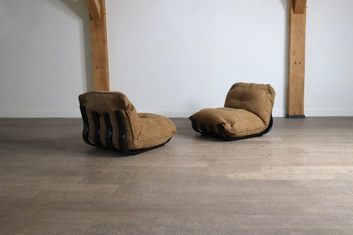 Pair of Gran Visir Lounge Chairs in Beige by Luciano Frigerio, Italy, 1970s