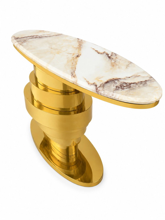 Contemporary Console Table, Side Table, Brass and Gold Marble (photo 5 of 9)
