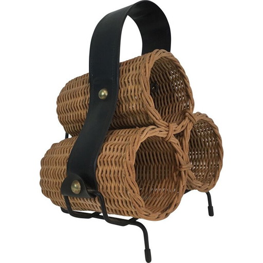 Vintage rotan flessenrek, 1970