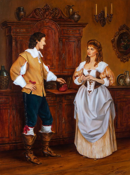 Original Oil Painting Cardinal's Money - Based on A. Dumas's "The Three Musketeers" – schilderijen tekeningen, Canvas