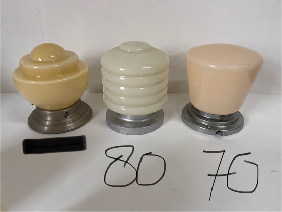 Image 1 of Vintage Hollywood Regency plafonnière messing met kristal glas kap