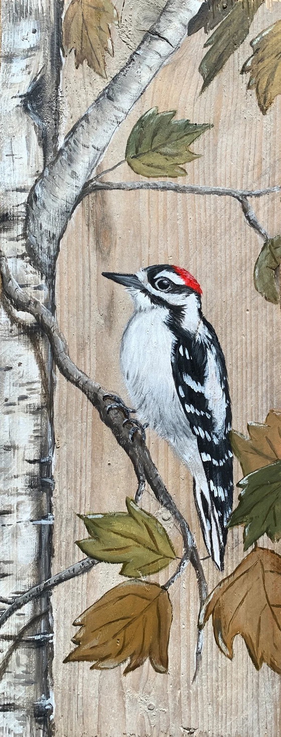 Image 1 of Unique Hand-Painted Cat, Donkey, or Woodpecker on Scaffold Wood (50x20 cm)