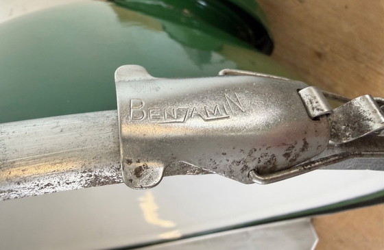 Image 1 of Grote industriële Britse groene emaille fabriekshanglamp van Benjamin, jaren 60