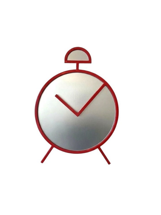 Image 1 of Postmoderne popart-design rode wandspiegel in klokvorm – PILM Italië, jaren 80