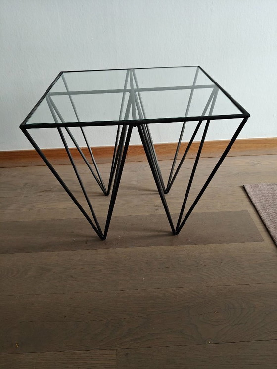Image 1 of Vintage coffee table / side table in Paolo Piva style – glass & black steel