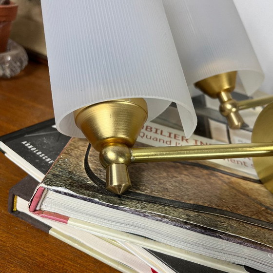 Pair of vintage plexiglass plastic and brass Wall lights, Gold (photo 3 of 8)