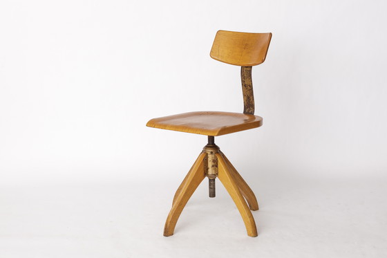 Image 1 of Industrial Swivel Chair by Ama Elastik – 1950s Vintage Bauhaus Design, Wood & Metal