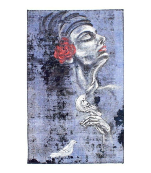 Tapis Oriental Noué à la Main Vintage Art Classique & Design en Relief 124 x 78 cm Couleur Violette