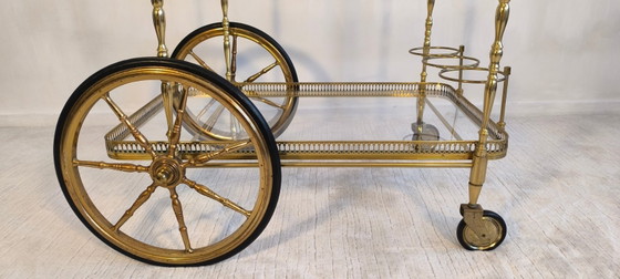 Image 1 of 😍✨ Prachtige serveerwagen op wielen van messing en glas van Maison Baguès - Hollywood Regency, jaren 50 ✨😍