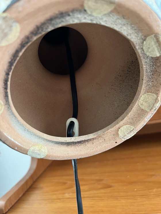 Image 1 of Mid Century Fat Lava Lampe vintage rot bruin Tischlampe Stehlampe Keramikfuß 49 cm hoog