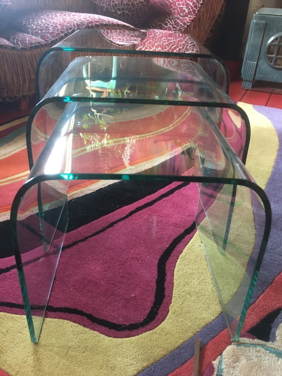 Image 1 of Tavolini impilabili, tavolini laterali in vetro, set Mimi, anni '70